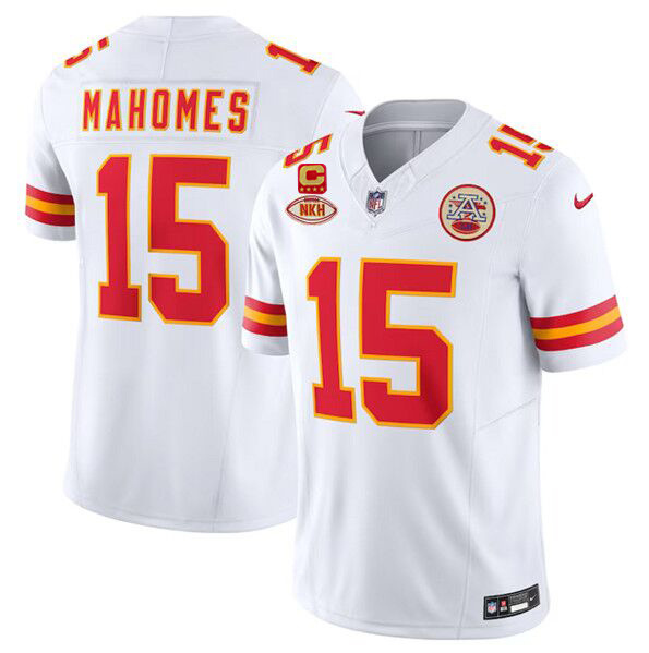 Men’s Kansas City Chiefs #15 Patrick Mahomes White 2024 F.U.S.E. With "NKH" Patch And 4-star C Patch Vapor Untouchable Limited Stitched Jersey